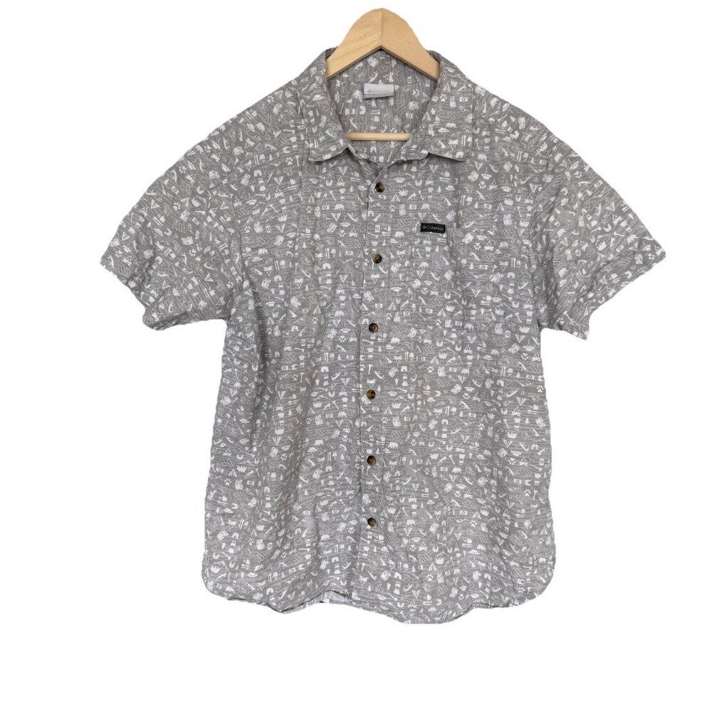 Columbia Shirt Mens XL Gray Rogers Peak AOP Button Up Outdoors Camping Hiking